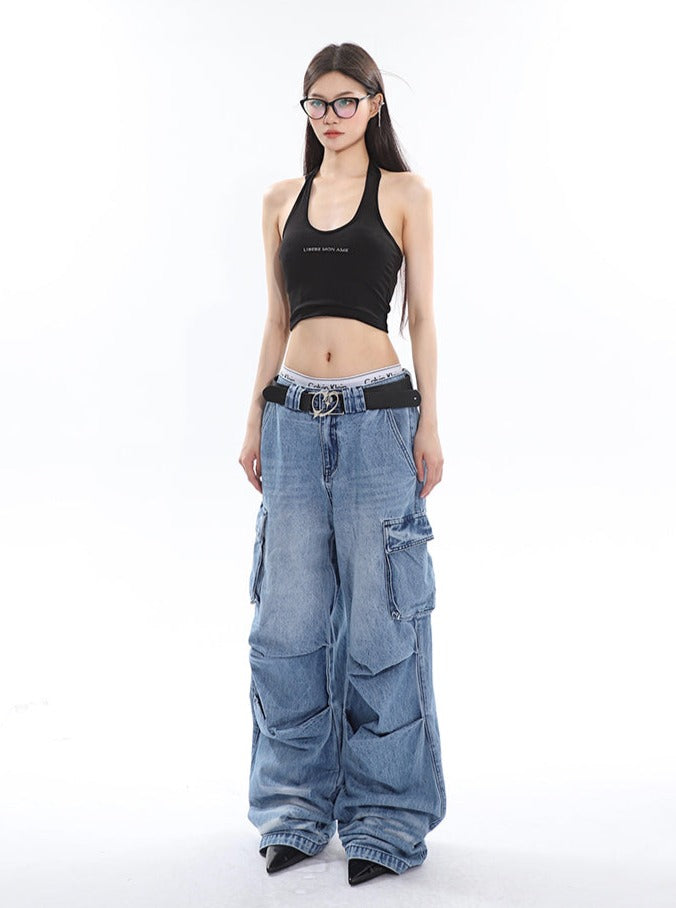 Slouchy Pleated Cargo Jeans