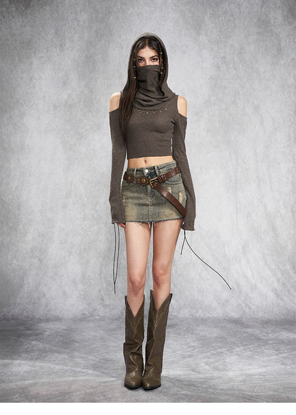 Hooded Cutout Long Sleeve Top