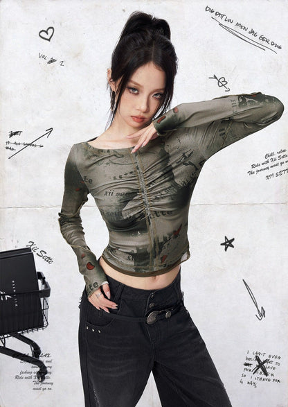 Graphic Print Long Sleeve Top