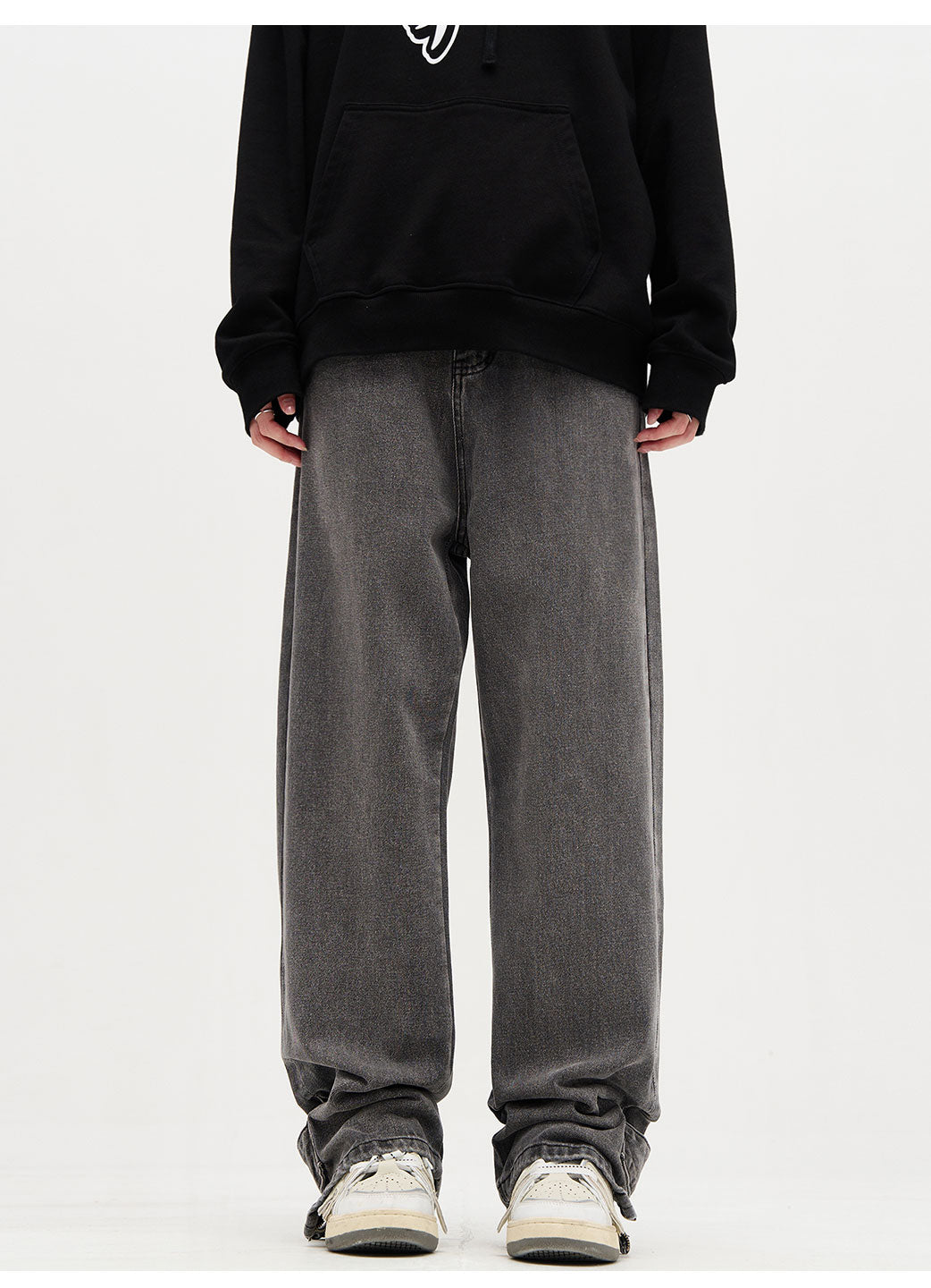 Snap Tab Zipper Ankle Loose Fit Jeans