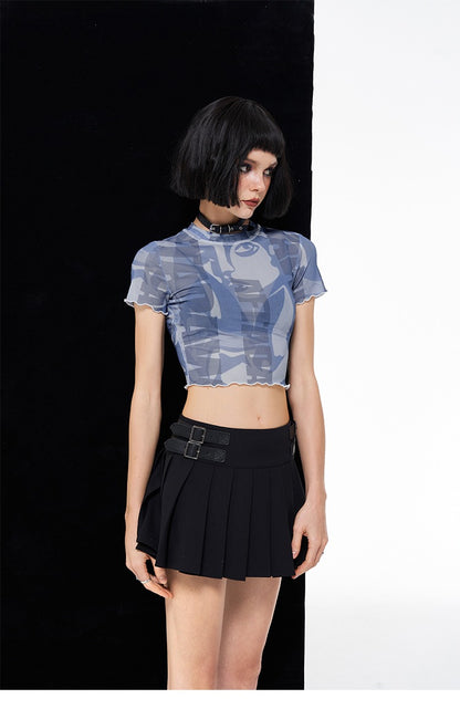 Abstract Mesh Cropped Tee