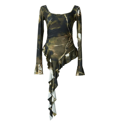 Olive Cascade Long Sleeve Top