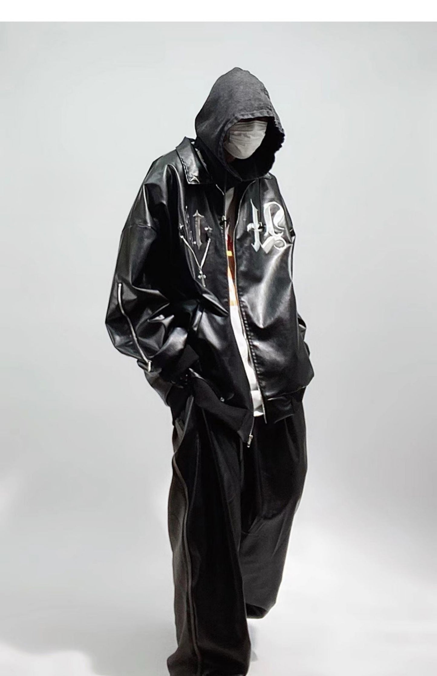 Streetwear Faux Leather Wide Leg Sweatpants