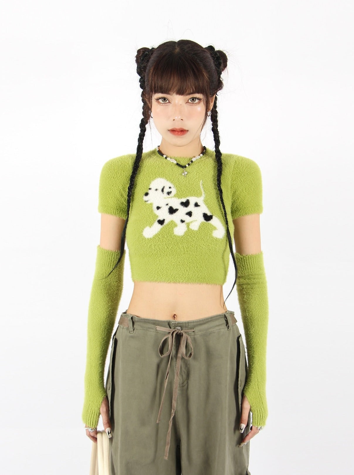 Dalmatian Knit Crop Top with Sleeves