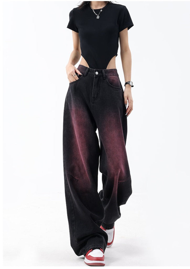 Pink Distressed Baggy Jeans
