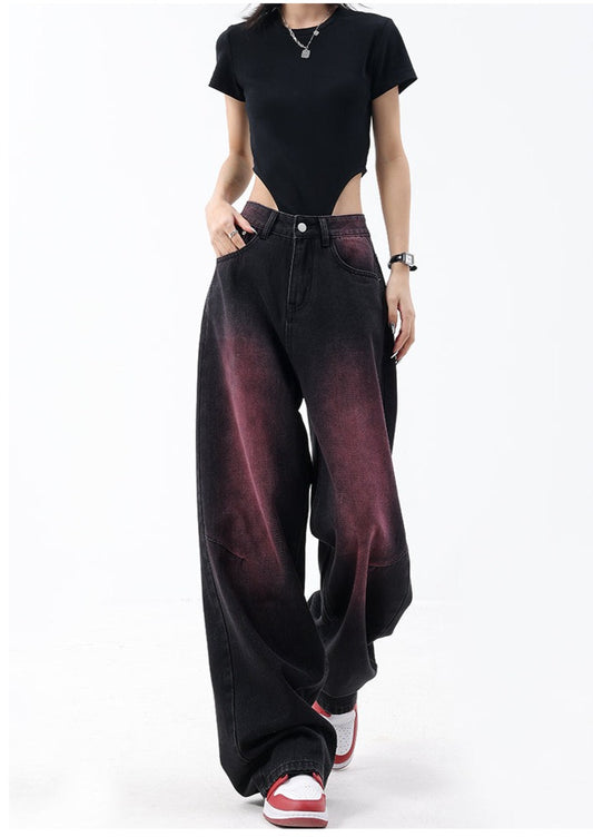 Pink Distressed Baggy Jeans