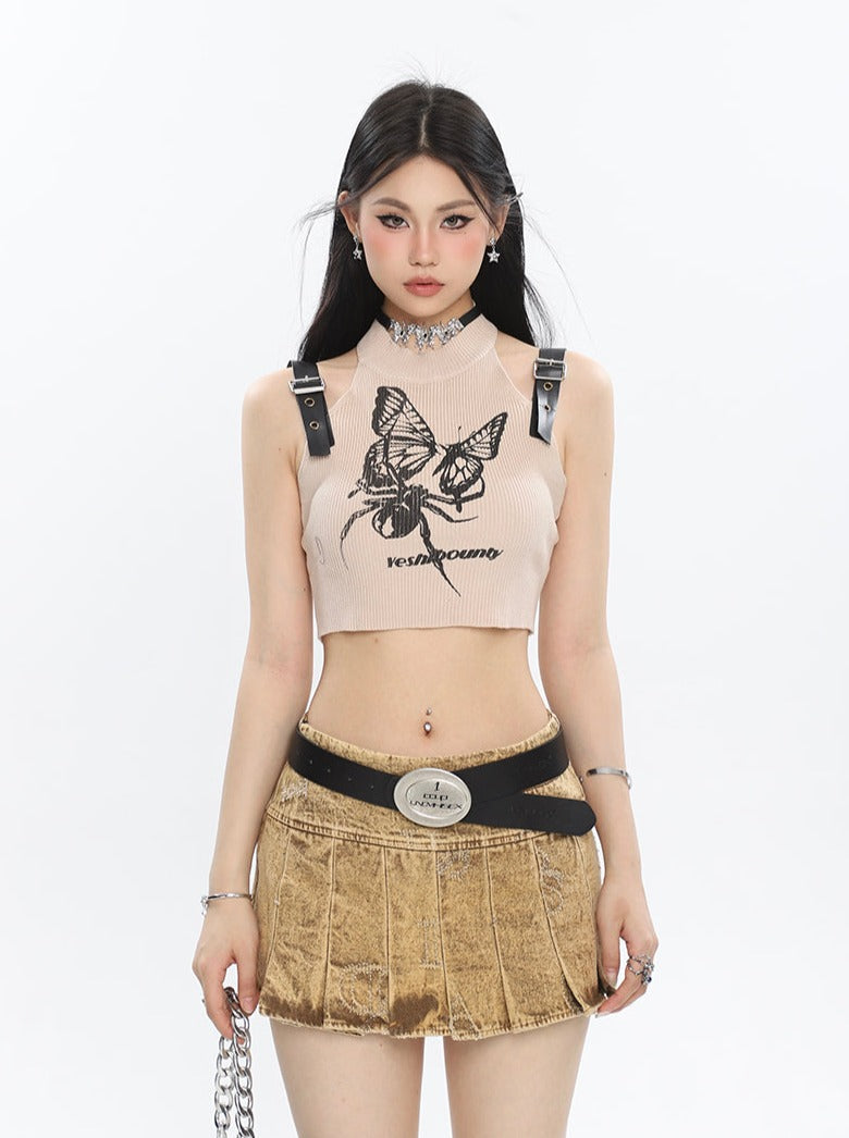 Butterfly Buckle Strap Halter Top
