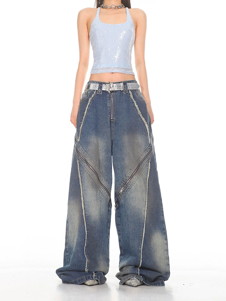 Zip Ultra Wide Leg Denim Jeans