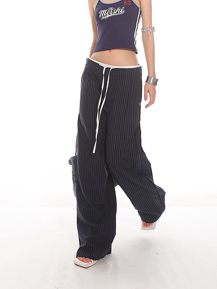 Pinstriped Wide-Leg Pants