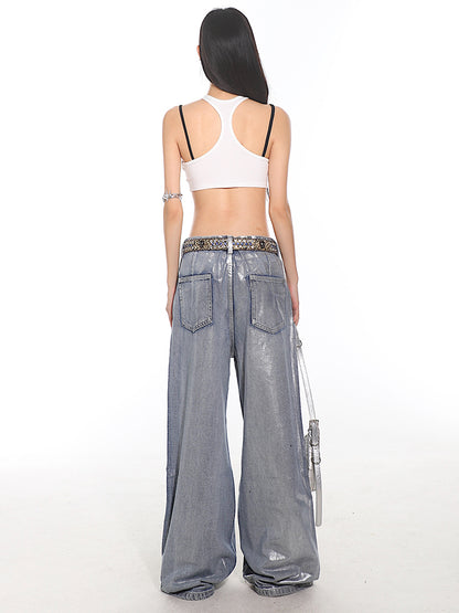 Coated Metallic Wide Leg Jeans