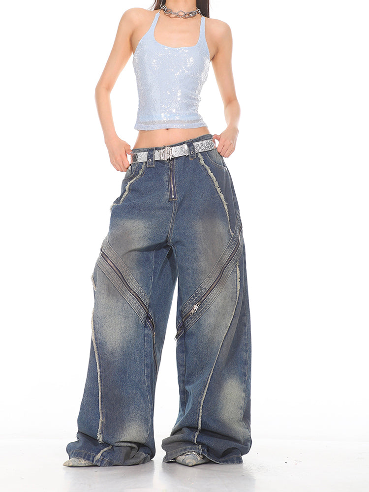Zip Ultra Wide Leg Denim Jeans