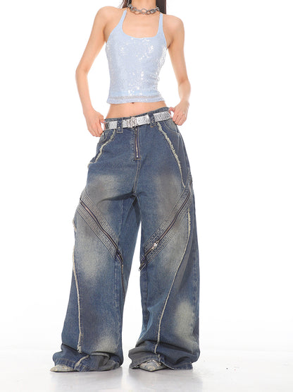 Zip Ultra Wide Leg Denim Jeans