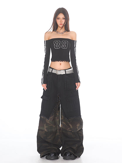 Deconstructed Denim Cargo Utility Pants