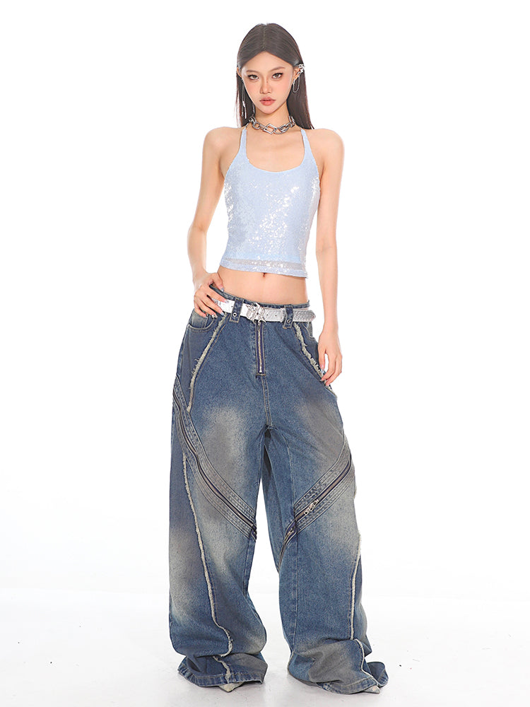 Zip Ultra Wide Leg Denim Jeans
