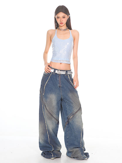 Zip Ultra Wide Leg Denim Jeans