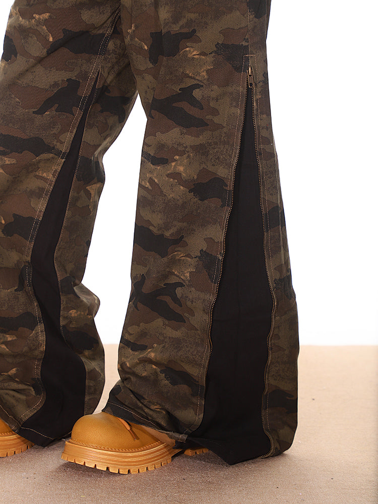 Camouflage Pants with Side Zipper Panels