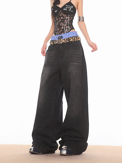 Ultra Baggy Denim Pants with Faux Boxers