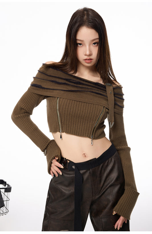 Off Shoulder Halter Long Sleeve Crop Sweater
