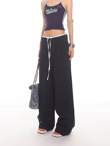 Pinstriped Wide-Leg Pants