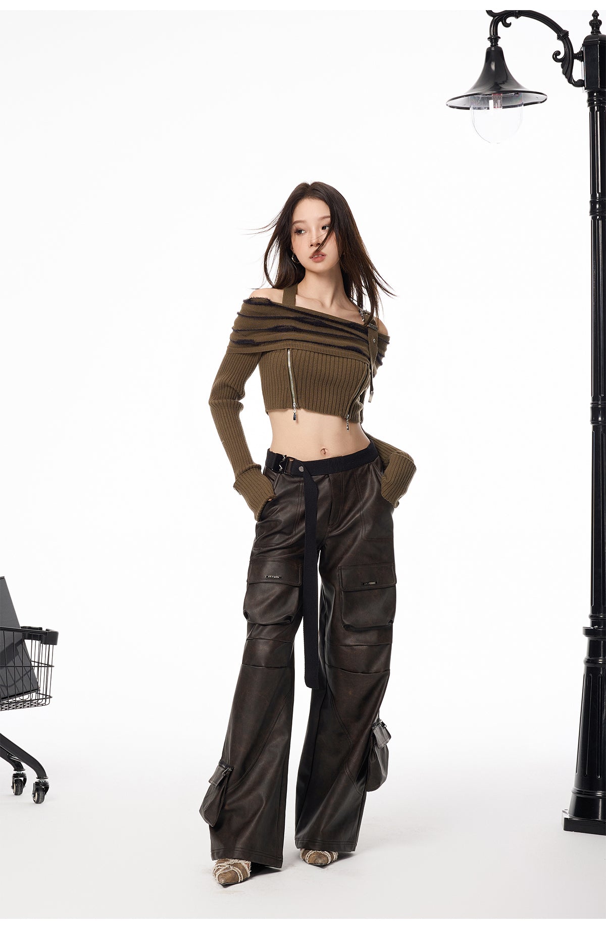 Off Shoulder Halter Long Sleeve Crop Sweater