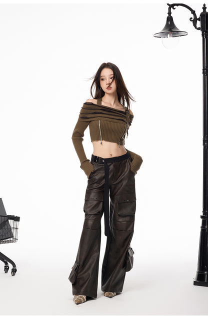 Off Shoulder Halter Long Sleeve Crop Sweater