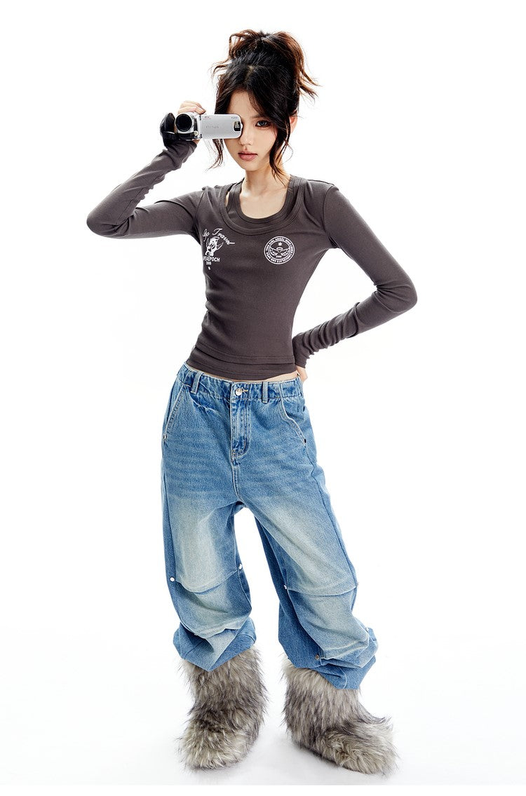 Studded Pleated Jeans