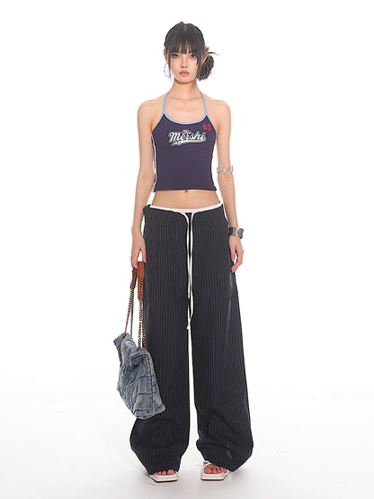 Pinstriped Wide-Leg Pants