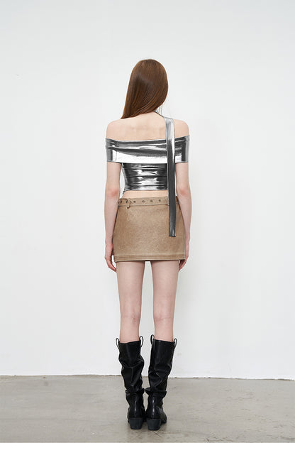 Liquid Silver Off Shoulder Top