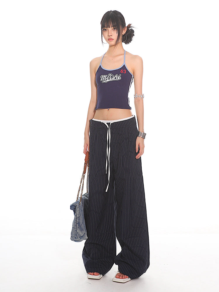 Pinstriped Wide-Leg Pants