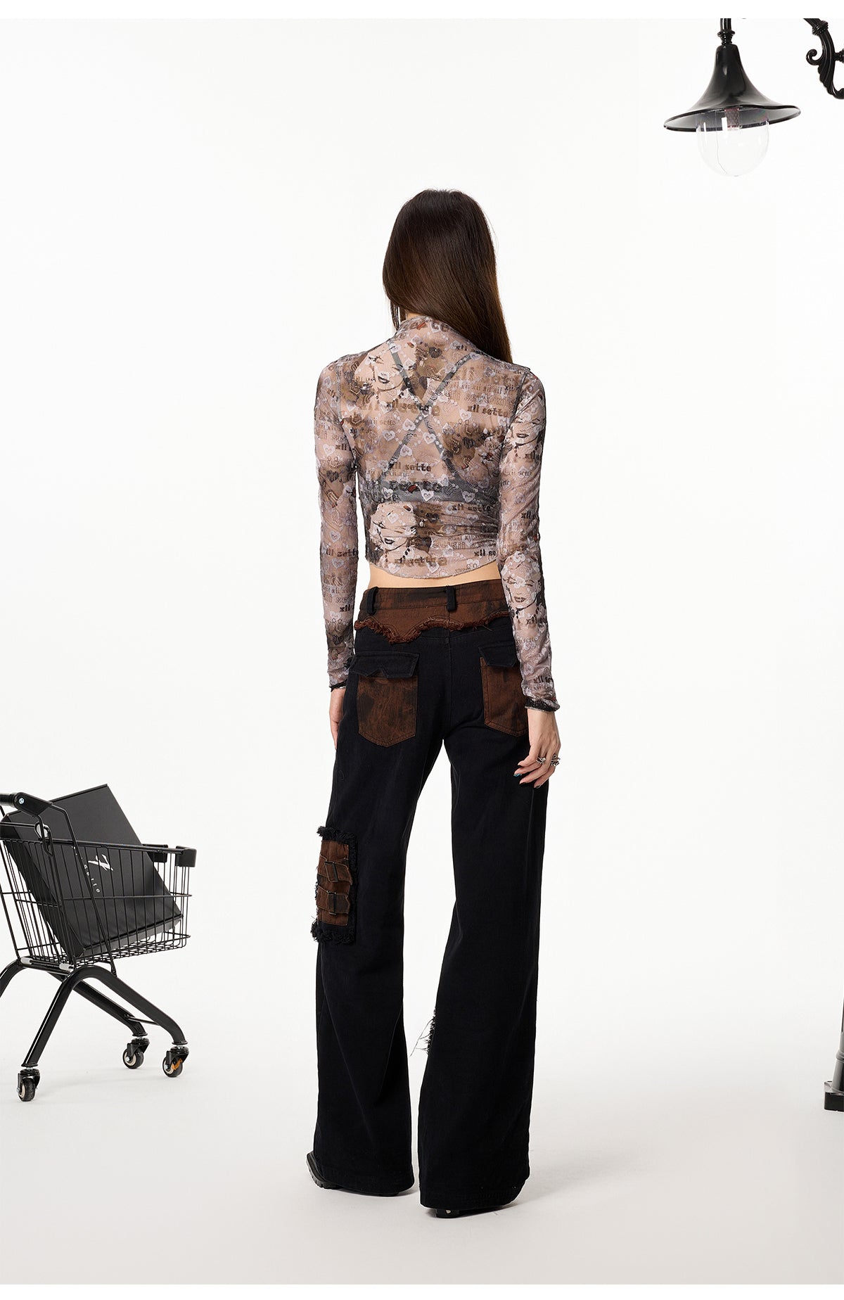 Mesh and Lace Long Sleeve Top