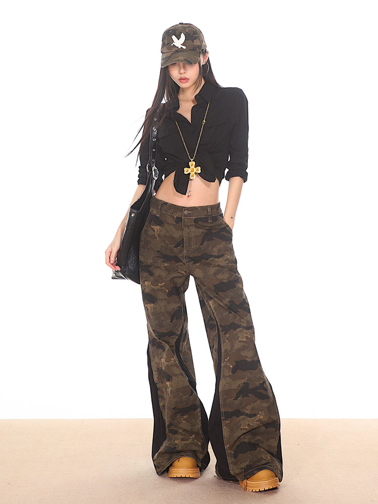 Camouflage Pants with Side Zipper Panels
