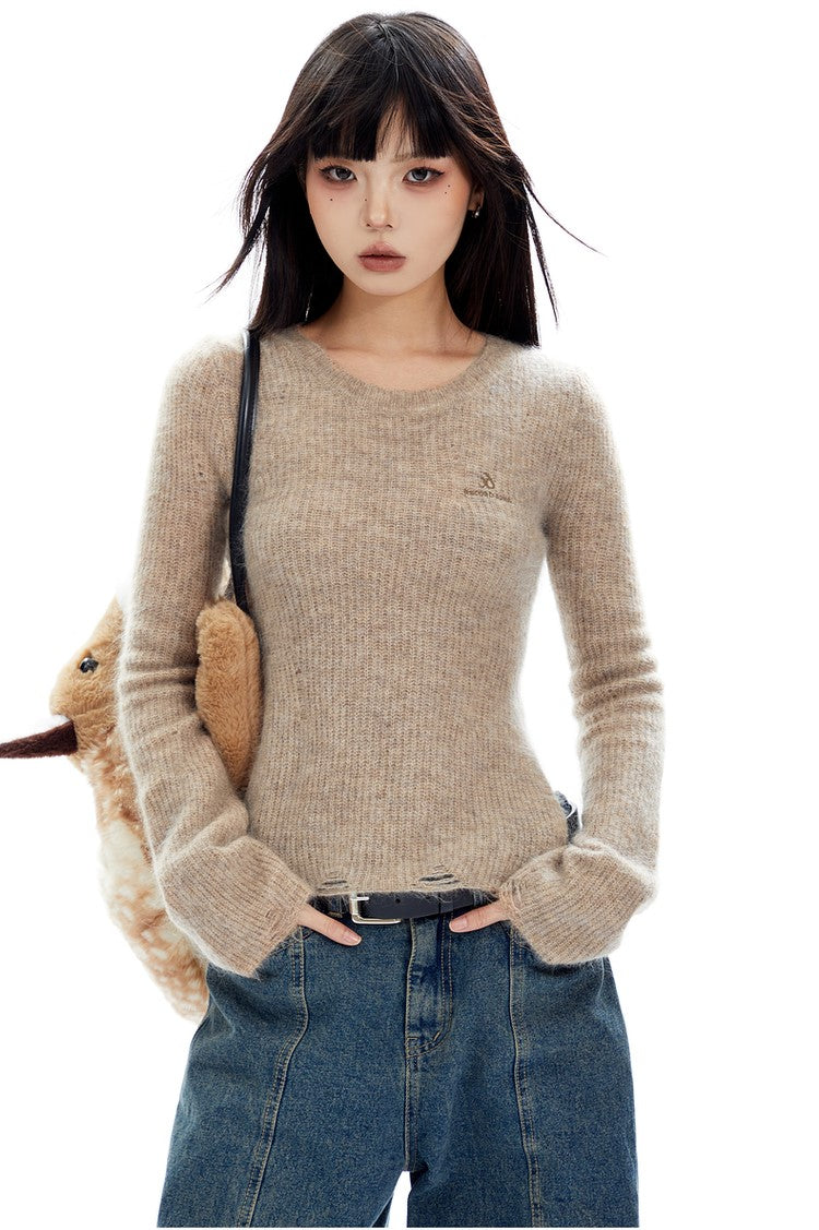 Mohair Split Long Sleeve Sweater