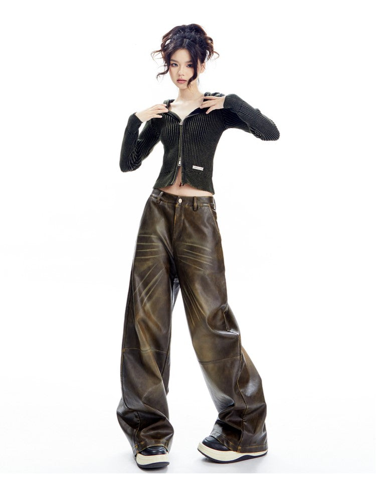 Dual Tone Knit Hooded Ribbed Cardigan