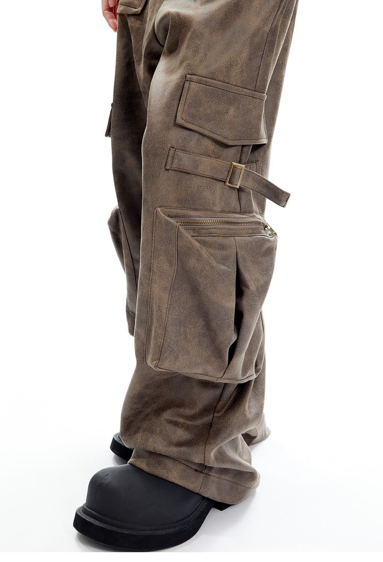 Faux Leather Cargo Pants