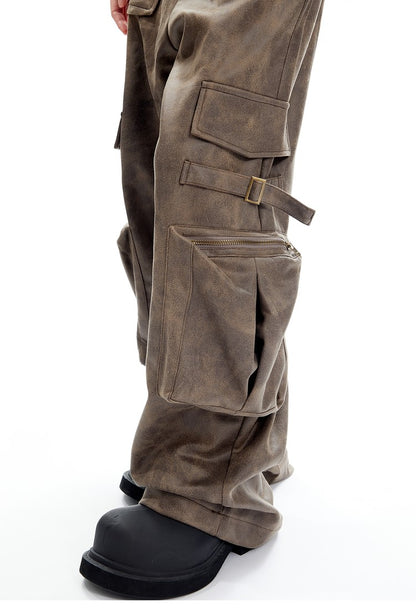 Faux Leather Cargo Pants