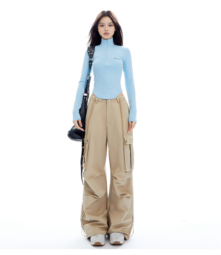 High Neck Half Zip Long Sleeve Top