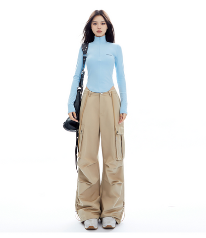 High Neck Half Zip Long Sleeve Top