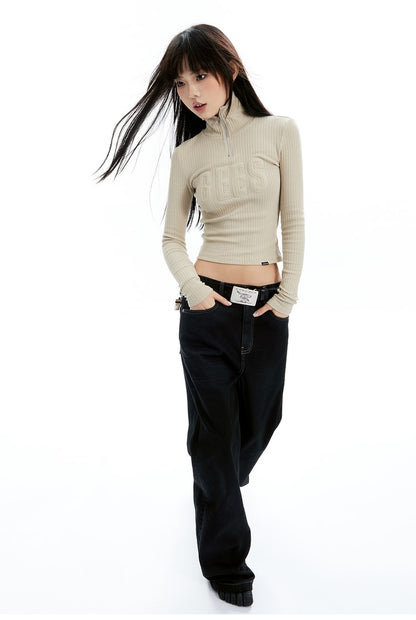 Ribbed Turtleneck Long Sleeve Top