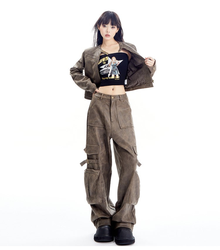 Faux Leather Cargo Pants