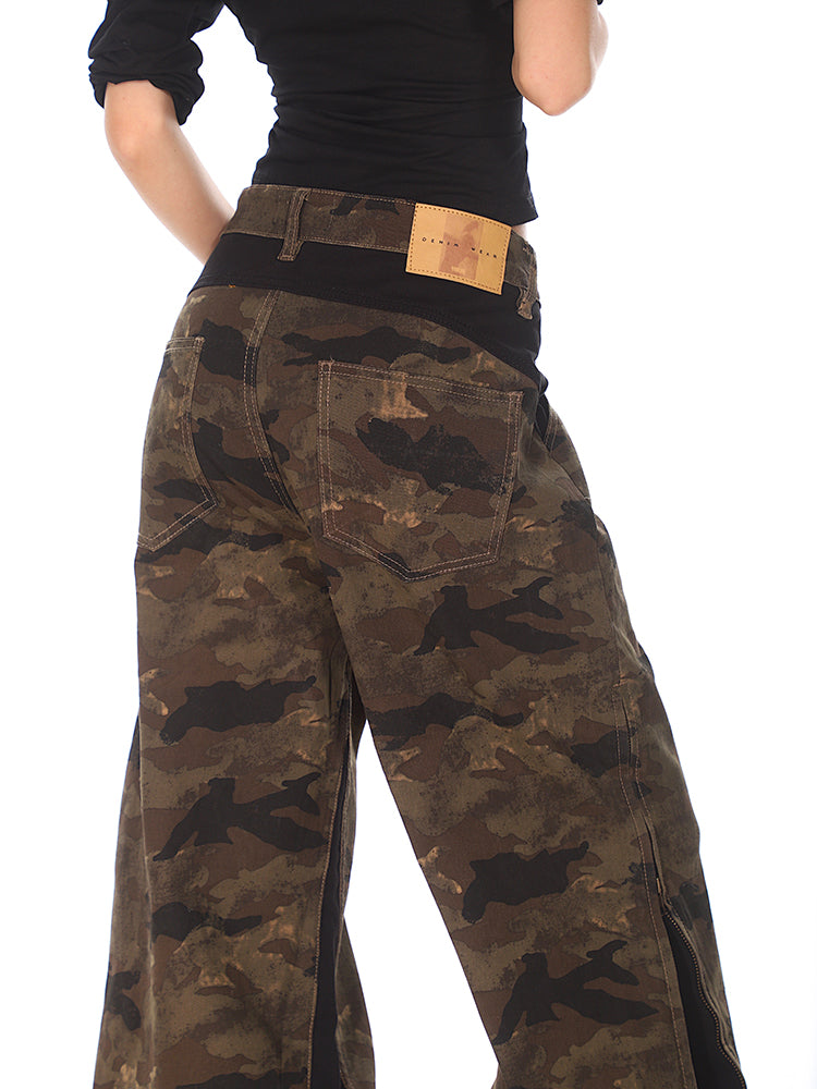 Camouflage Pants with Side Zipper Panels
