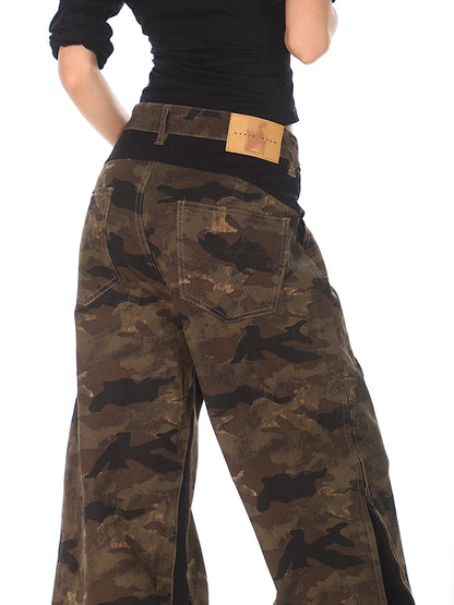 Camouflage Pants with Side Zipper Panels