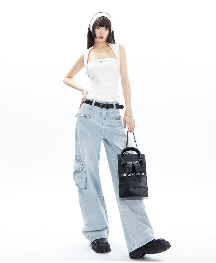 Relaxed Denim Cargo Jeans