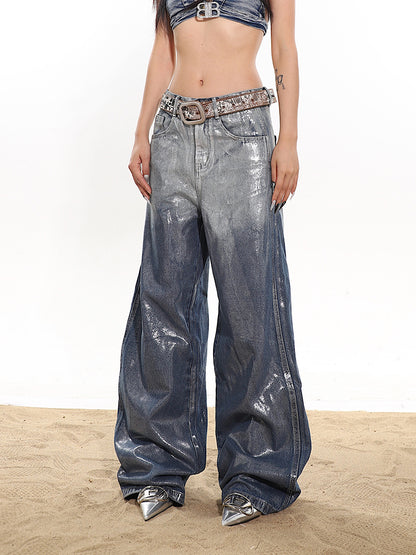 Coated Gradient Baggy Wide Leg Jeans
