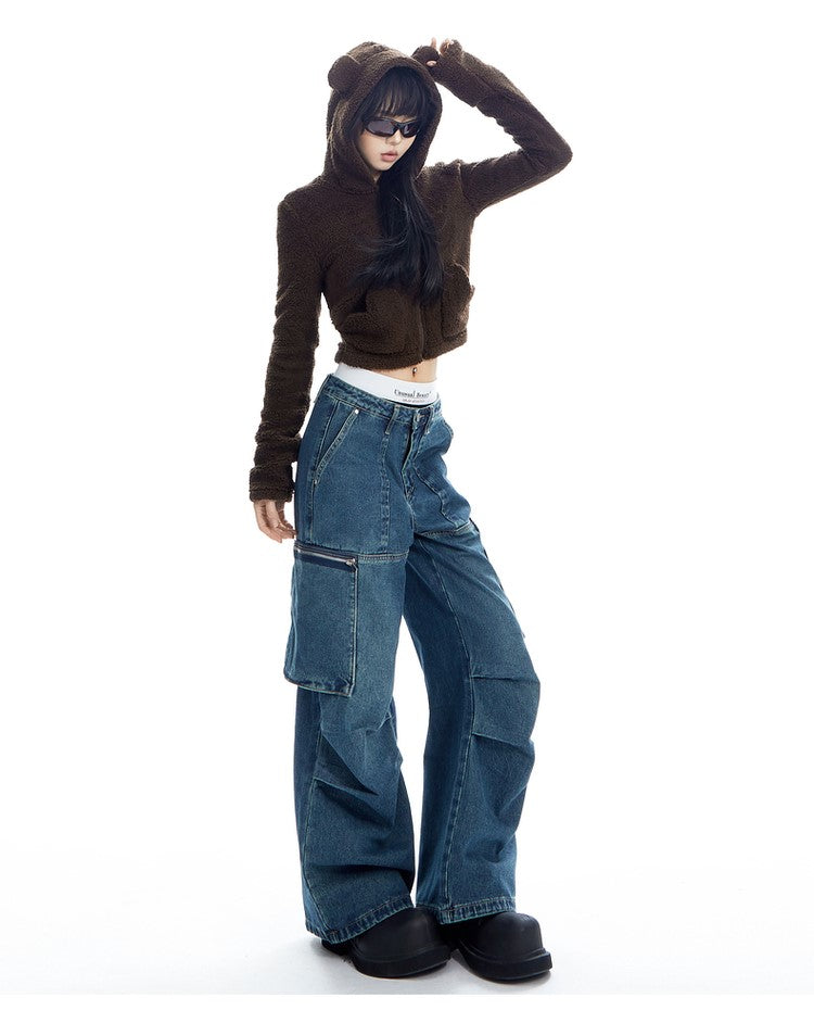 Bear Cropped Fleece Zip Up Hoodie