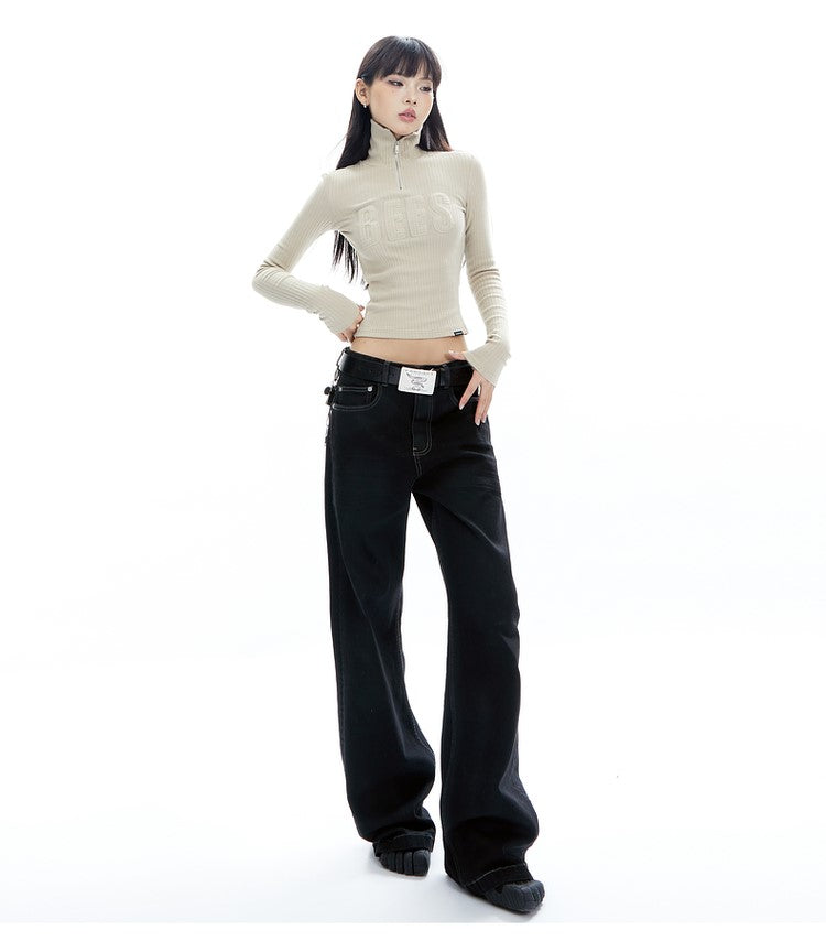 Ribbed Turtleneck Long Sleeve Top