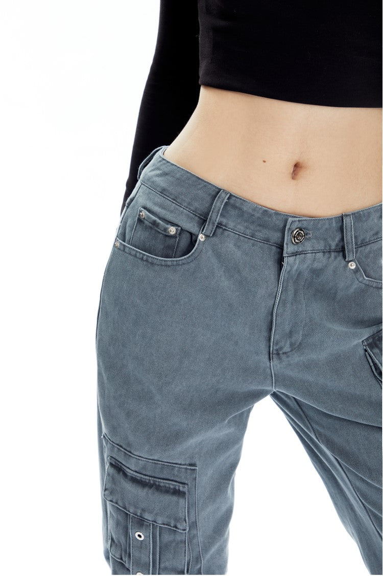 Strappy Cargo Lowrise Flared Jeans