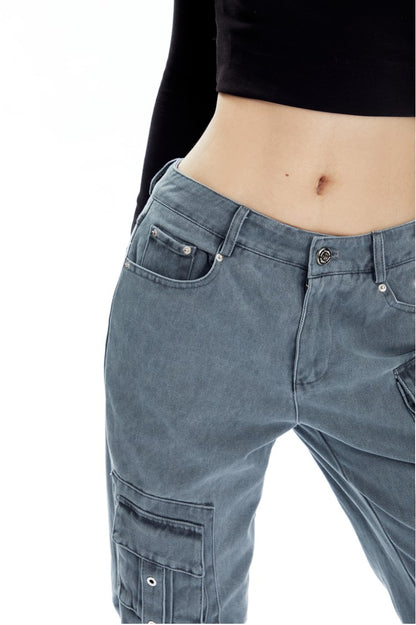 Strappy Cargo Lowrise Flared Jeans