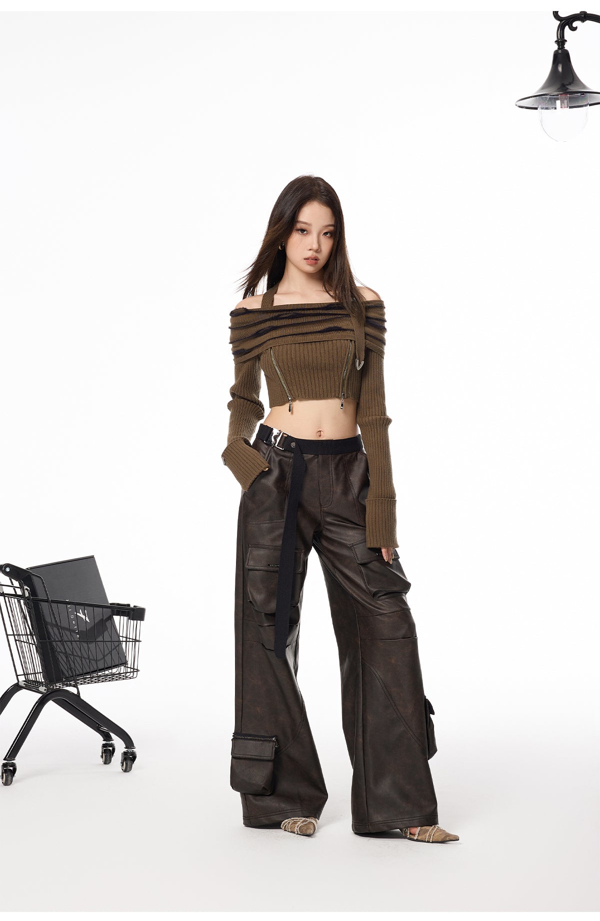 Off Shoulder Halter Long Sleeve Crop Sweater