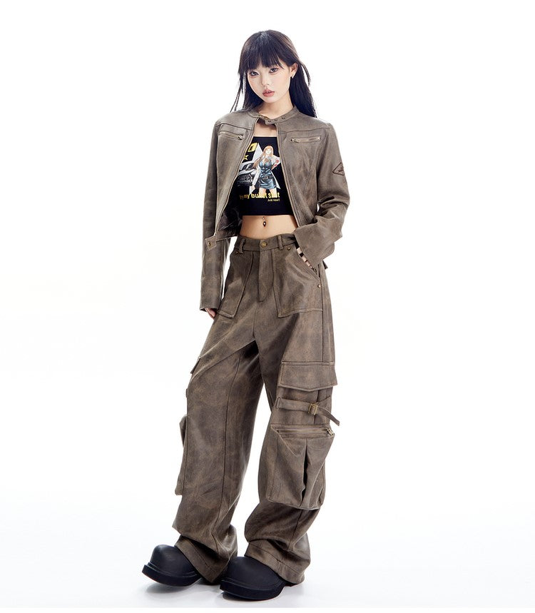 Faux Leather Cargo Pants