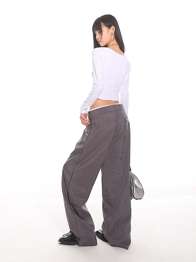 Pinstriped Wide-Leg Pants